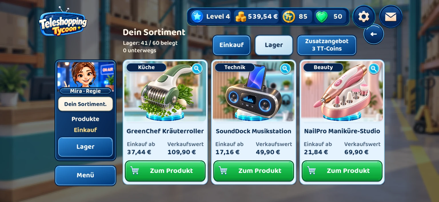 Produktkarten mit Einkaufspreisen und Verkaufswerten