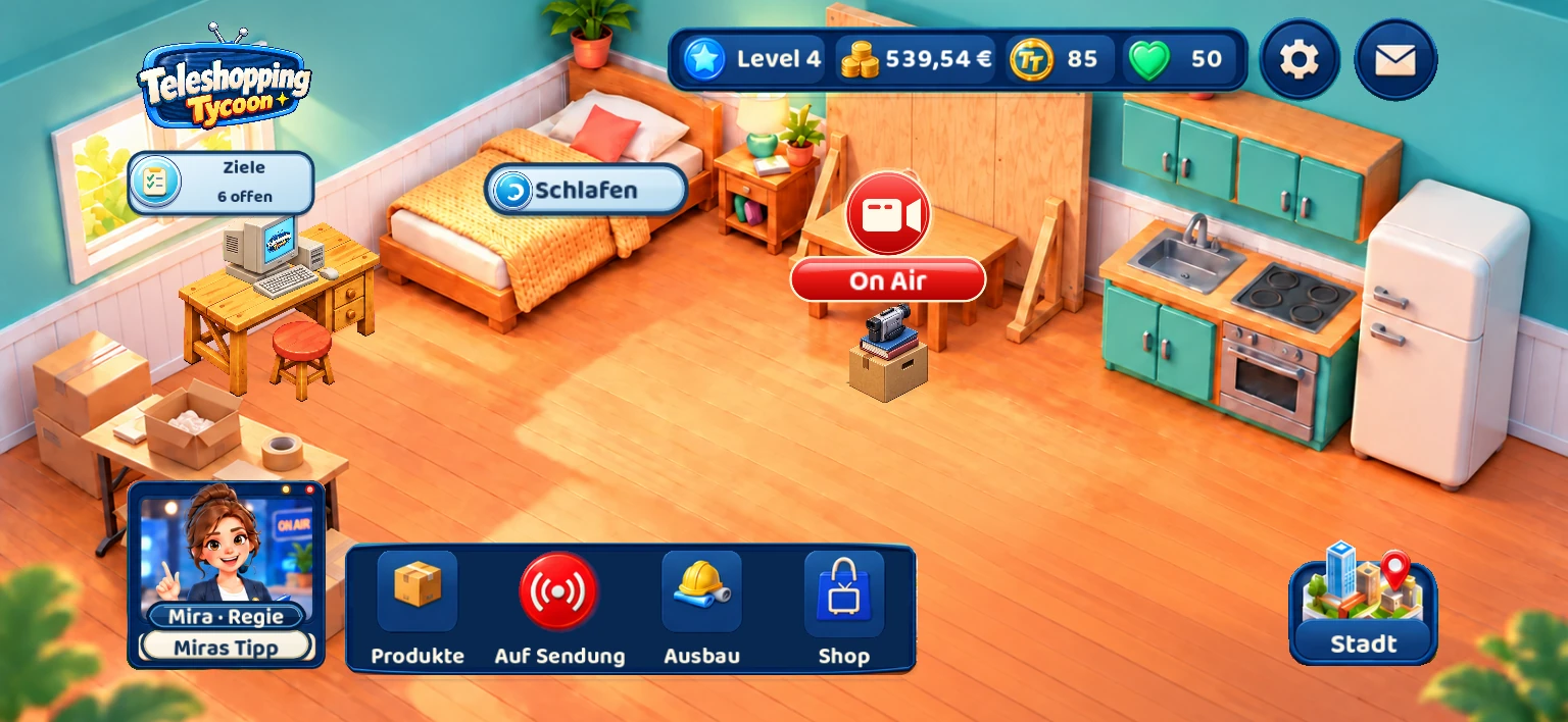 Die Wohnung als erstes Studio mit den Spielmenüs